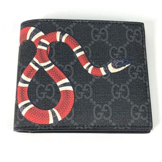 グッチ(Gucci)のグッチ GUCCI スネーク 蛇 ヘビ 451268 GGスプリーム 2つ折り 札入れ 2つ折り財布 GGスプリームキャンバス ブラック 美品(折り財布)