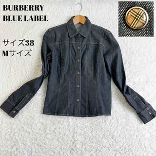 バーバリーブルーレーベル(BURBERRY BLUE LABEL)のバーバリーブルーレーベル　デニムシャツ　ノバチェック　ボタン装飾　黒　38  M(シャツ/ブラウス(長袖/七分))