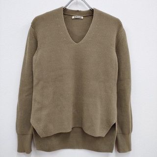 オーラリー(AURALEE)のAURALEE Vネック リブ SUPER FINE WOOL RIB KNIT P/O A6AV06RK サイズ0 セーター ニット ベージュ レディース オーラリー【中古】4-0211T♪(ニット/セーター)