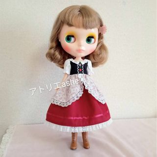 ハンドメイド「オーバースカート付きワンピース 赤」ネオブライス・リカちゃんの服(人形)