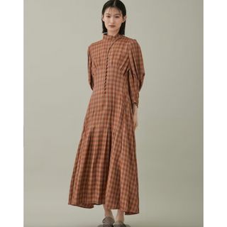 マメ(mame)のLinen Mix Ombre Check Flared Dress(ロングワンピース/マキシワンピース)