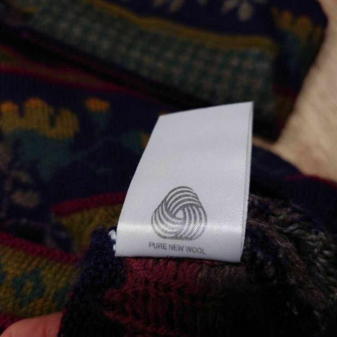 良デザイン PURE NEW WOOL 総柄ニットセーター 古着 植物 葉っぱ 良デザイン PURE NEW WOOL 総柄ニットセーター 古着 植物 葉っぱ