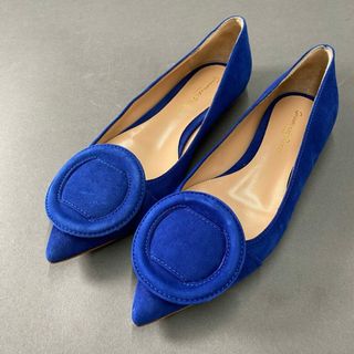 ジャンヴィットロッシ(Gianvito Rossi)の2b24 イタリア製 Gianvito Rossi ジャンヴィトロッシ フラットパンプス フラットシューズ ポインテッドトゥ 36 ブルー スエード レディース(ハイヒール/パンプス)