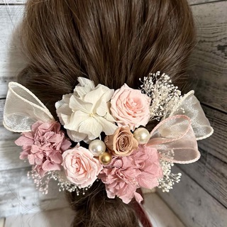 髪飾りウェディング成人式ヘッドドレス花飾りバラ薔薇ドライフラワー♡ヘアパーツ(ヘッドドレス/ドレス)