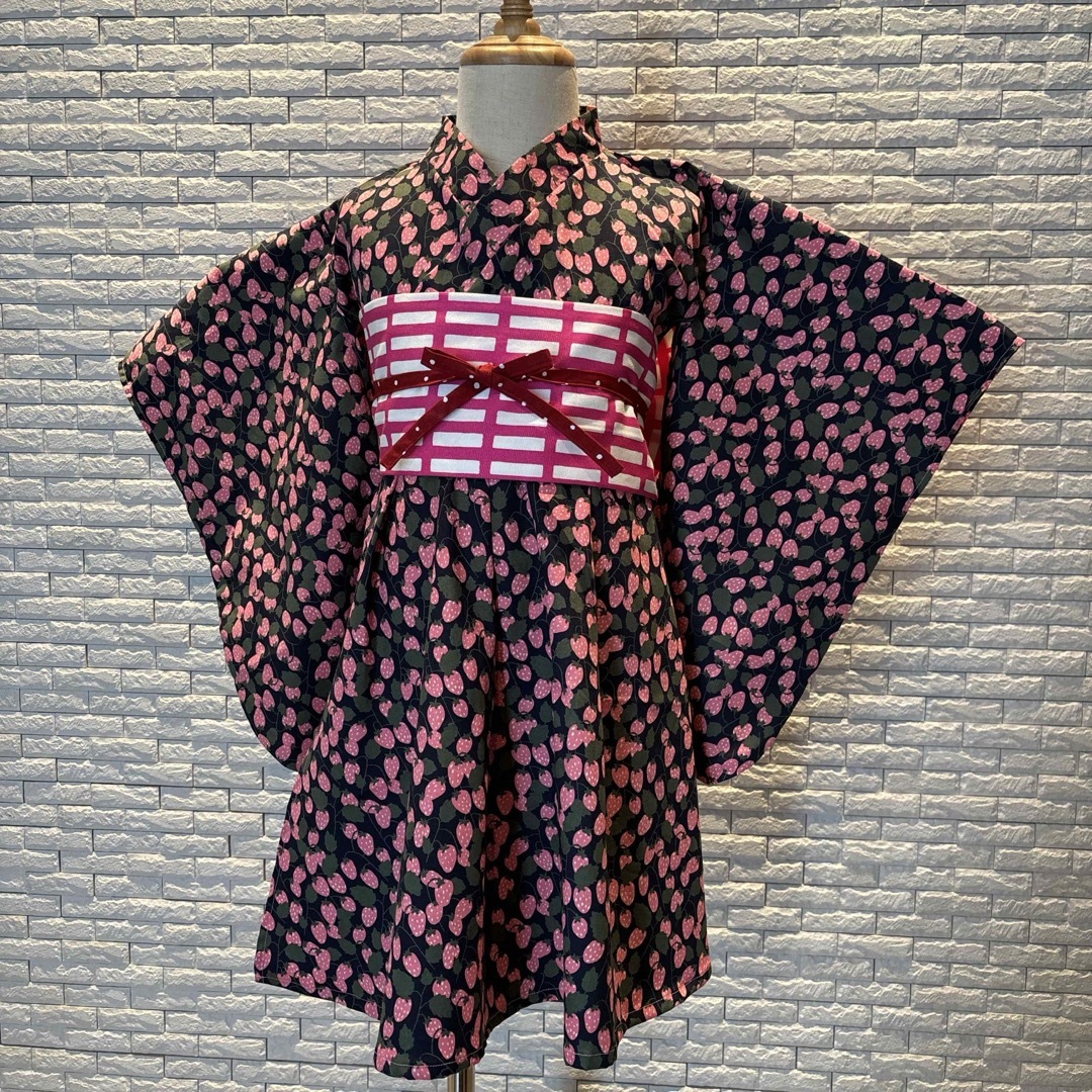 ハンドメイド　ふれあ浴衣　120  #5 キッズ/ベビー/マタニティのキッズ服女の子用(90cm~)(甚平/浴衣)の商品写真