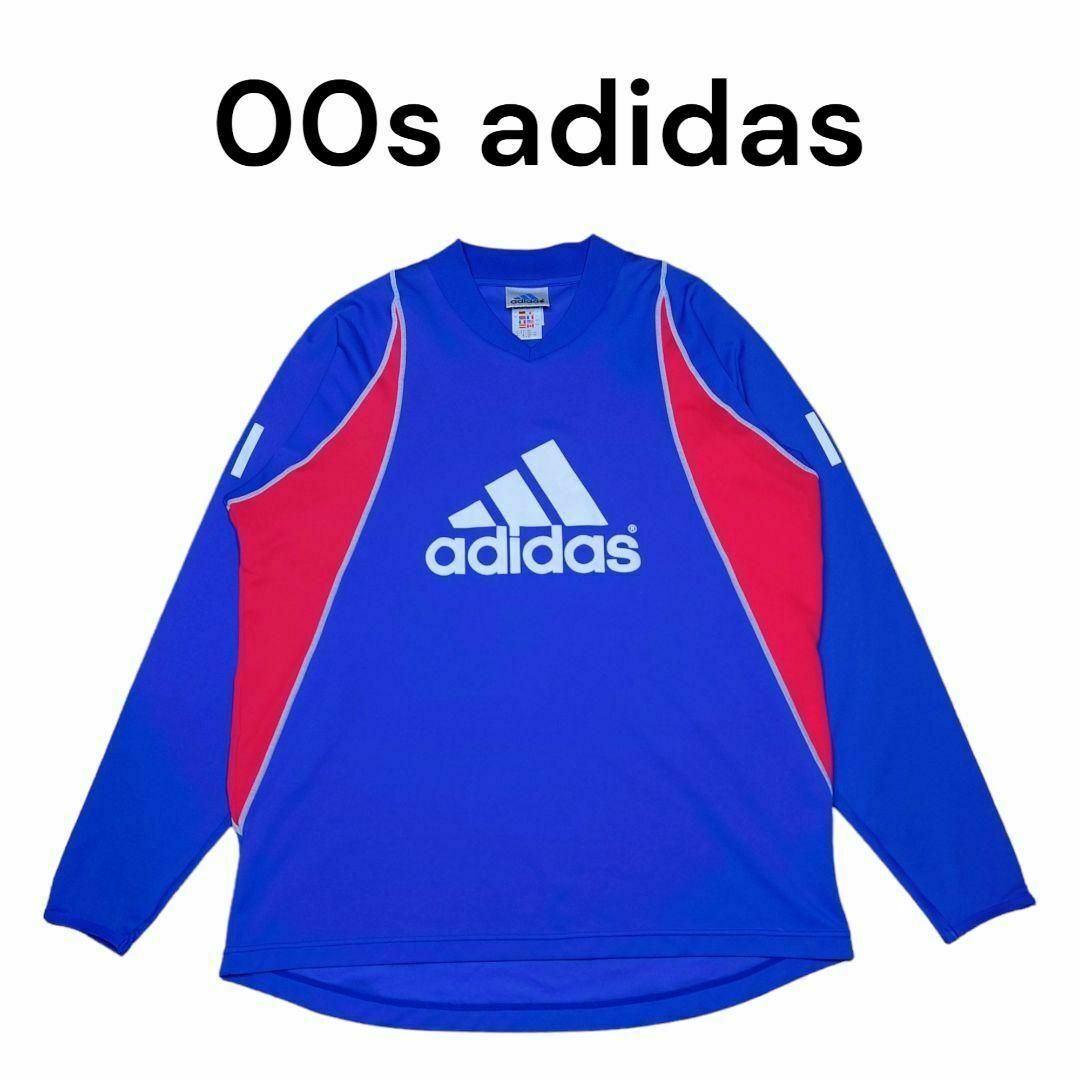 adidas(アディダス)の00s adidasパフォーマンスロゴビッグプリントゲームシャツ古着アディダス スポーツ/アウトドアのサッカー/フットサル(ウェア)の商品写真