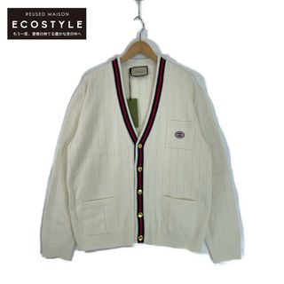 グッチ(Gucci)のグッチ 【新品/国内正規】654984 ウェブ ストライプ付 コットン ニット Vネック M(カーディガン)