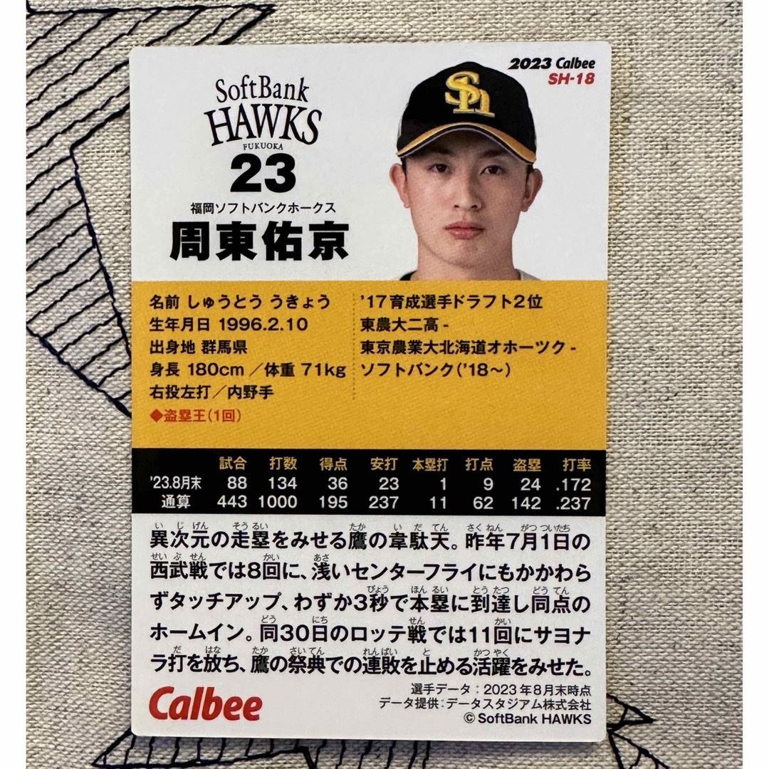 プロ野球チップス　周東佑京　ソフトバンクホークス エンタメ/ホビーのタレントグッズ(スポーツ選手)の商品写真