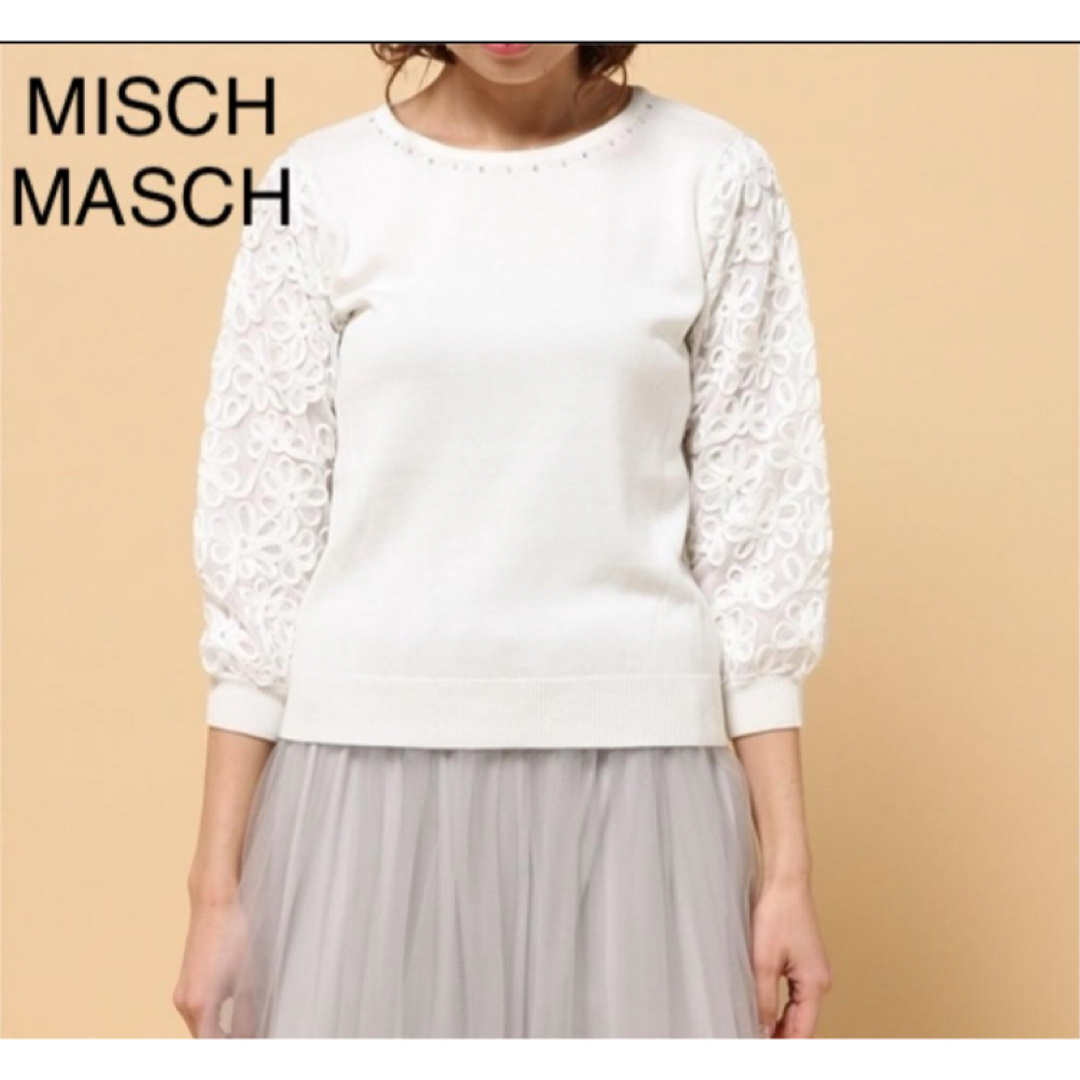 MISCH MASCH(ミッシュマッシュ)のミッシュマッシュ フラワー刺繍袖ニット レディースのトップス(ニット/セーター)の商品写真