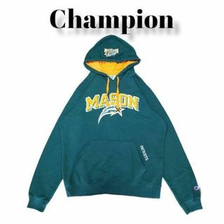 チャンピオン(Champion)のChampionビッグロゴ刺繍スウェットパーカーLチャンピオン古着グリーン(パーカー)