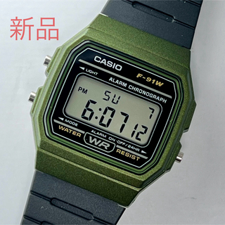 カシオ(CASIO)の新品 CASIO F-91W グリーン クォーツクロノグラフ(腕時計(デジタル))