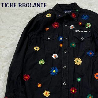 TIGRE BROCANTE - TIGRE ティグルブロカンテ　花柄　ロゴ　刺繍　シャツ　ブラック