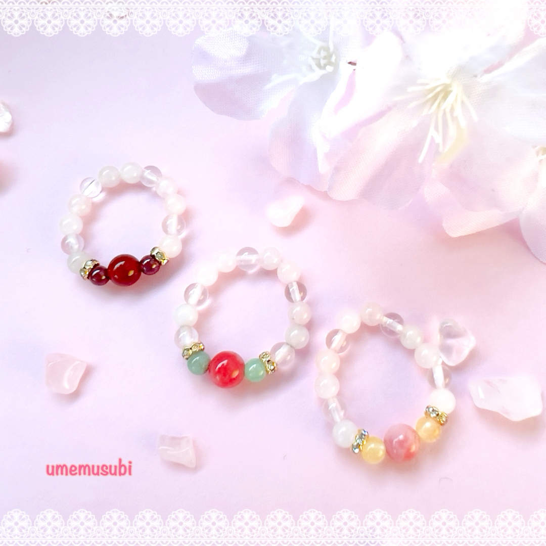 桜翡翠 はんなり 桜 天然石 リング ローズクォーツ パワーストーン ハンドメイドのアクセサリー(リング)の商品写真