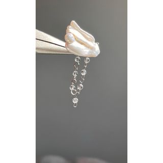 雨水♡淡水パール♡水晶♡片耳ピアス　サージカルステンレスポスト(ピアス)