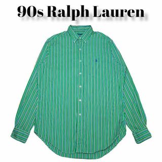 ラルフローレン(Ralph Lauren)のRALPH LAURENストライプシャツMラルフローレン古着グリーン緑(シャツ)