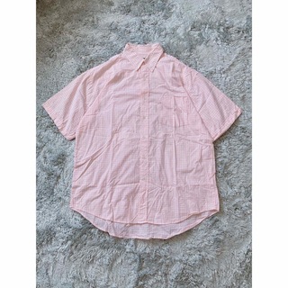 メンズチェックシャツ 春夏シャツ 半袖 大きいサイズ ピンクブロックチェック(シャツ)