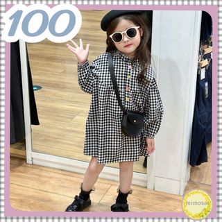 100カラフルお花ボタン ギンガムチェック ワンピース 女の子 韓国 春ワンピ(ワンピース)