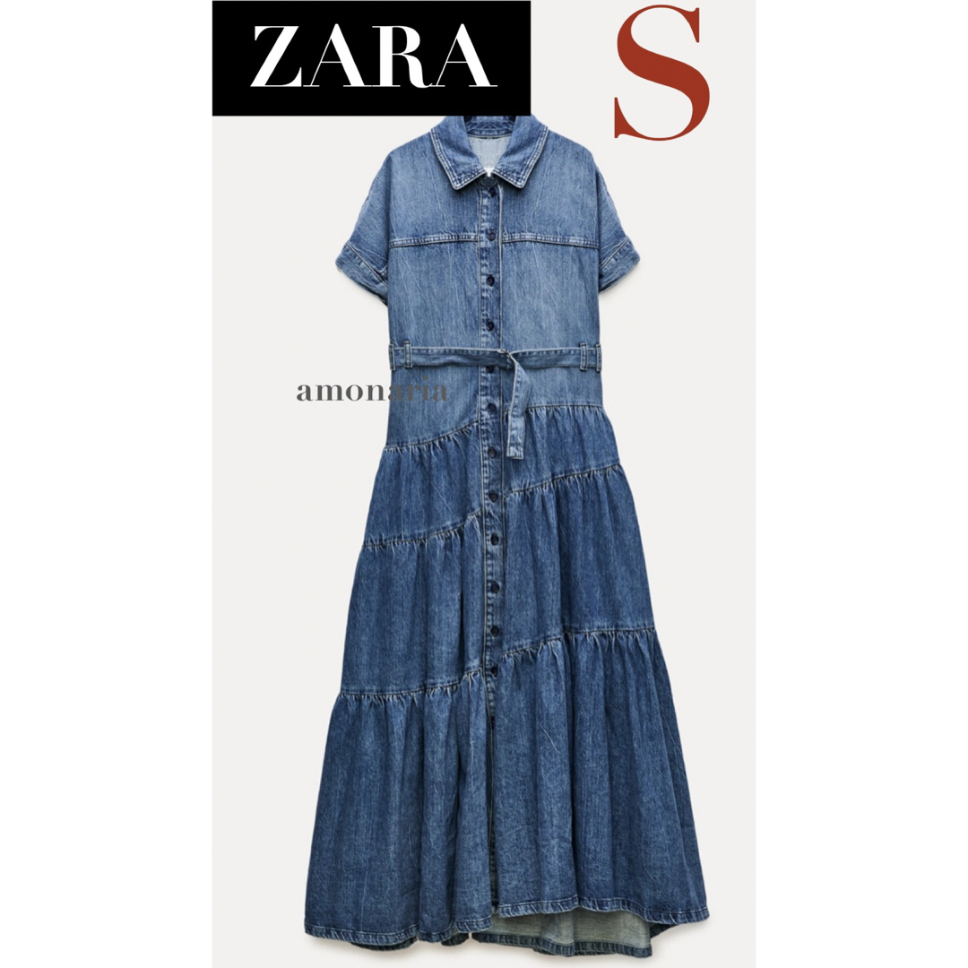 ZARA(ザラ)の【新品】ZARA デニムワンピース　フレアワンピース　ティアードワンピース レディースのワンピース(ロングワンピース/マキシワンピース)の商品写真