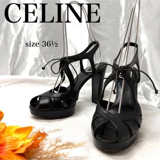 セリーヌ(celine)の【高級】セリーヌ　レザーストラップサンダル　ハイヒール　黒(サンダル)