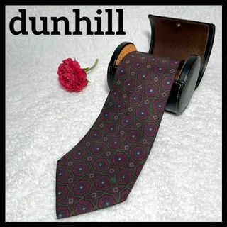 ダンヒル(Dunhill)の☆古着　dunhill ダンヒル　ネクタイ　幾何学　スーツ　ワインレッド　美品(ネクタイ)