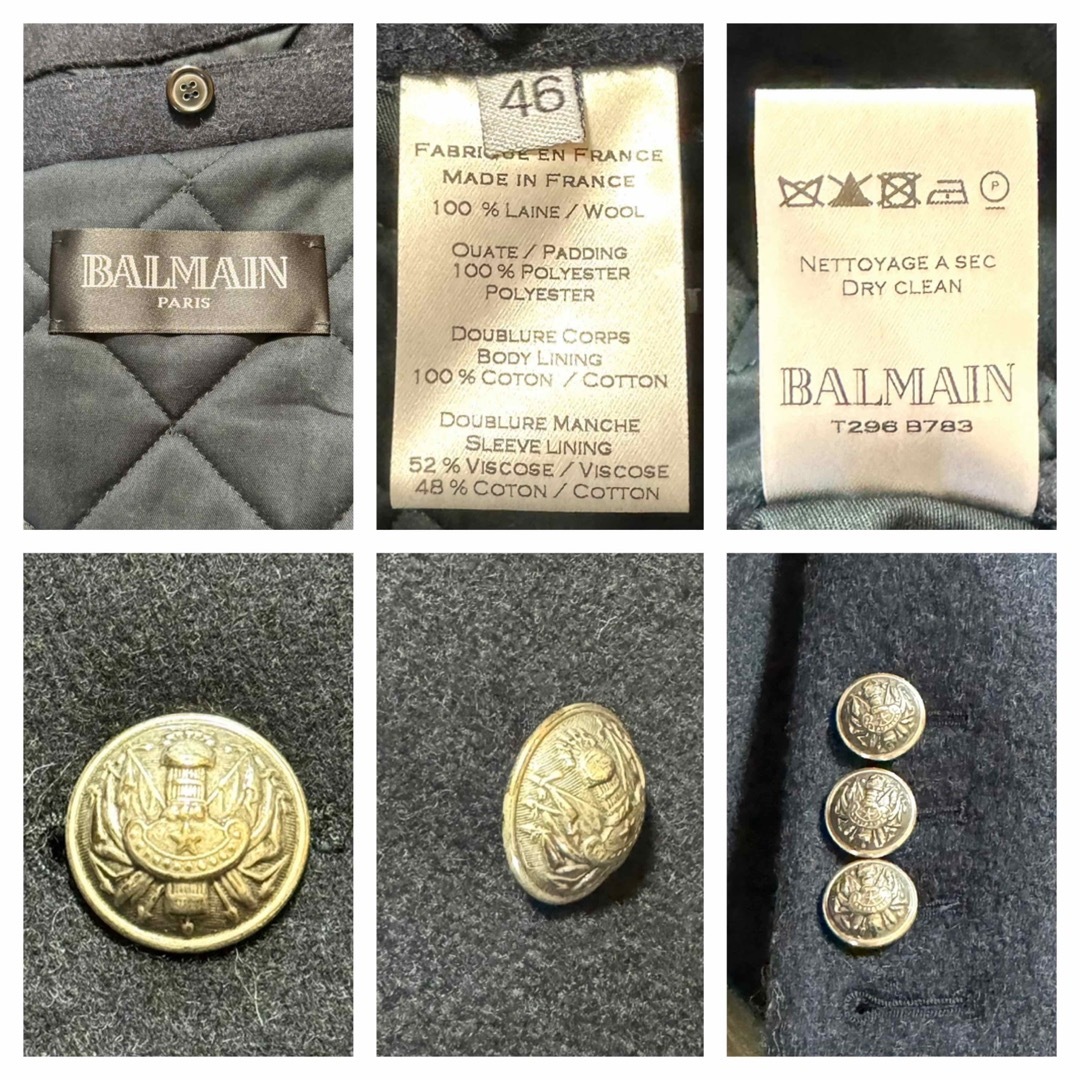 BALMAIN(バルマン)の本物 コレクションモデル バルマンオム  メルトン ピーコート 46 黒 メンズのジャケット/アウター(ピーコート)の商品写真