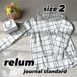 ジャーナルスタンダードレリューム(JOURNAL STANDARD relume)の【美品】relum サイズ2 ホワイト チェックシャツ チェック柄 メンズ(シャツ)