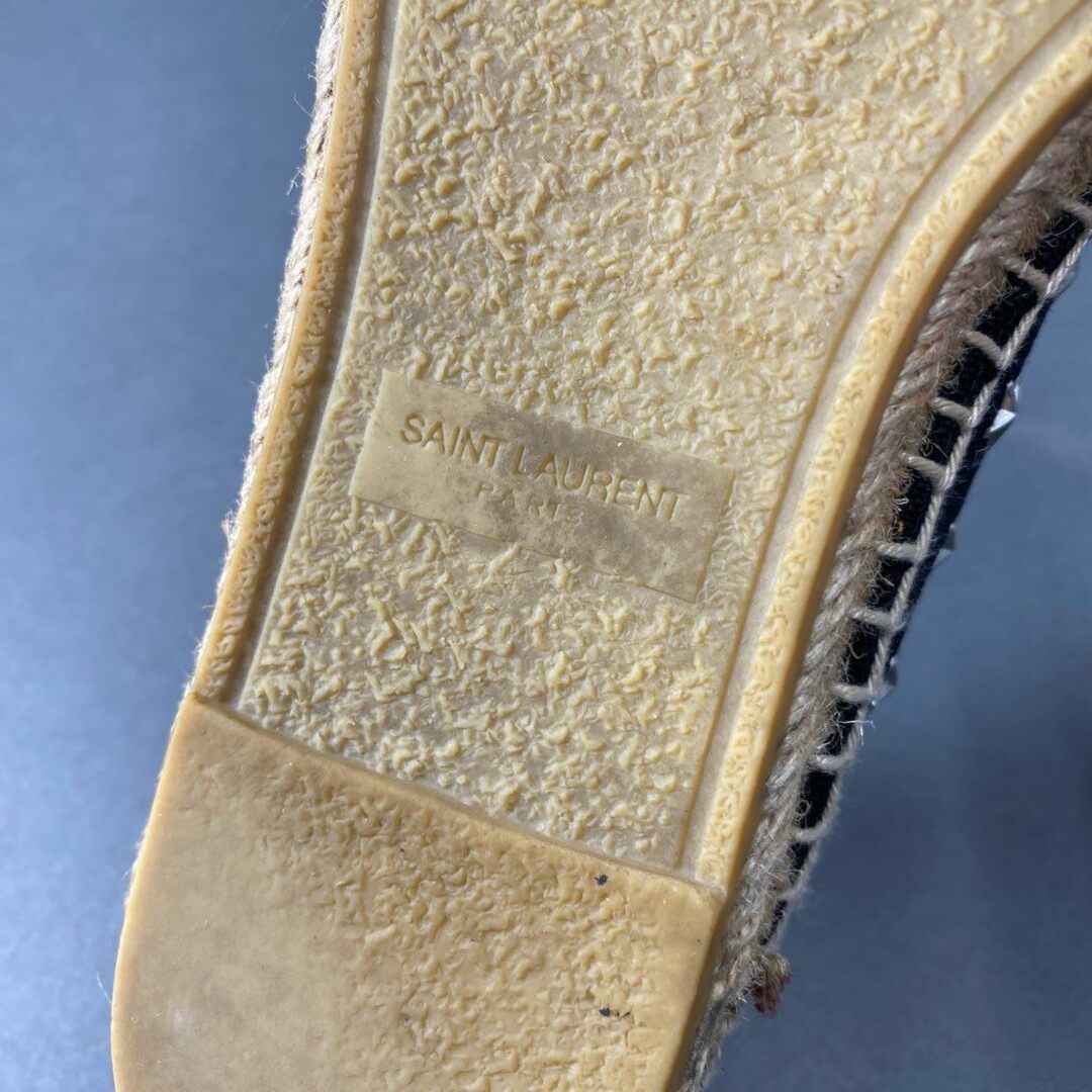 Saint Laurent(サンローラン)の3b24 SAINT LAURENT PARIS サンローラン スペイン製 スタースタッズ エスパドリーユ スリッポンシューズ 35 1/2 ブラック キャンバス レディース レディースの靴/シューズ(ローファー/革靴)の商品写真