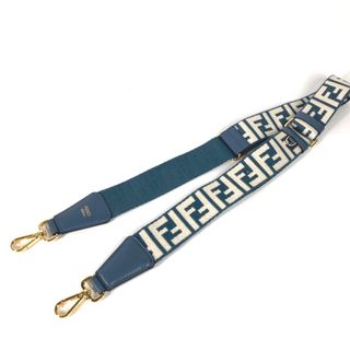 フェンディ(FENDI)のフェンディ FENDI ストラップユー ジャガード 8AV386 ズッカ ショルダーストラップ キャンバス/レザー ブルー 新品同様(ストラップ/イヤホンジャック)