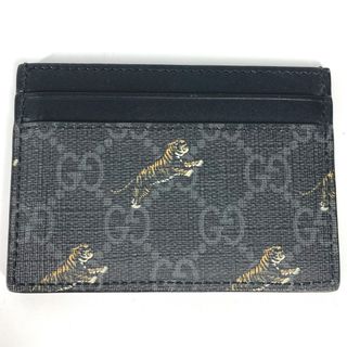 グッチ(Gucci)のグッチ GUCCI タイガー 虎 アニマル 597604 GGスプリーム 名刺入れ パスケース カードケース GGスプリームキャンバス グレー 美品(名刺入れ/定期入れ)