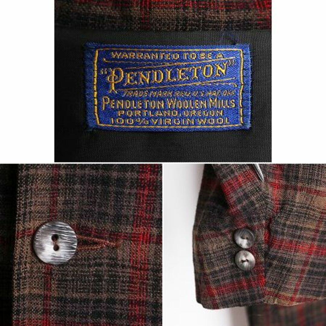 PENDLETON(ペンドルトン)の40s 50s USA製 ペンドルトン チェック ウール テーラード ジャケット メンズ M 程 40年代 50年代 ヴィンテージ PENDLETON ブレザー シャツ メンズのジャケット/アウター(テーラードジャケット)の商品写真