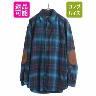 ペンドルトン(PENDLETON)のペンドルトン チェック ウール シャツ メンズ L / 古着 PENDLETON TRAIL SHIRT 長袖シャツ ポケット付き エルボーパッチ 総柄 ウールシャツ(シャツ)