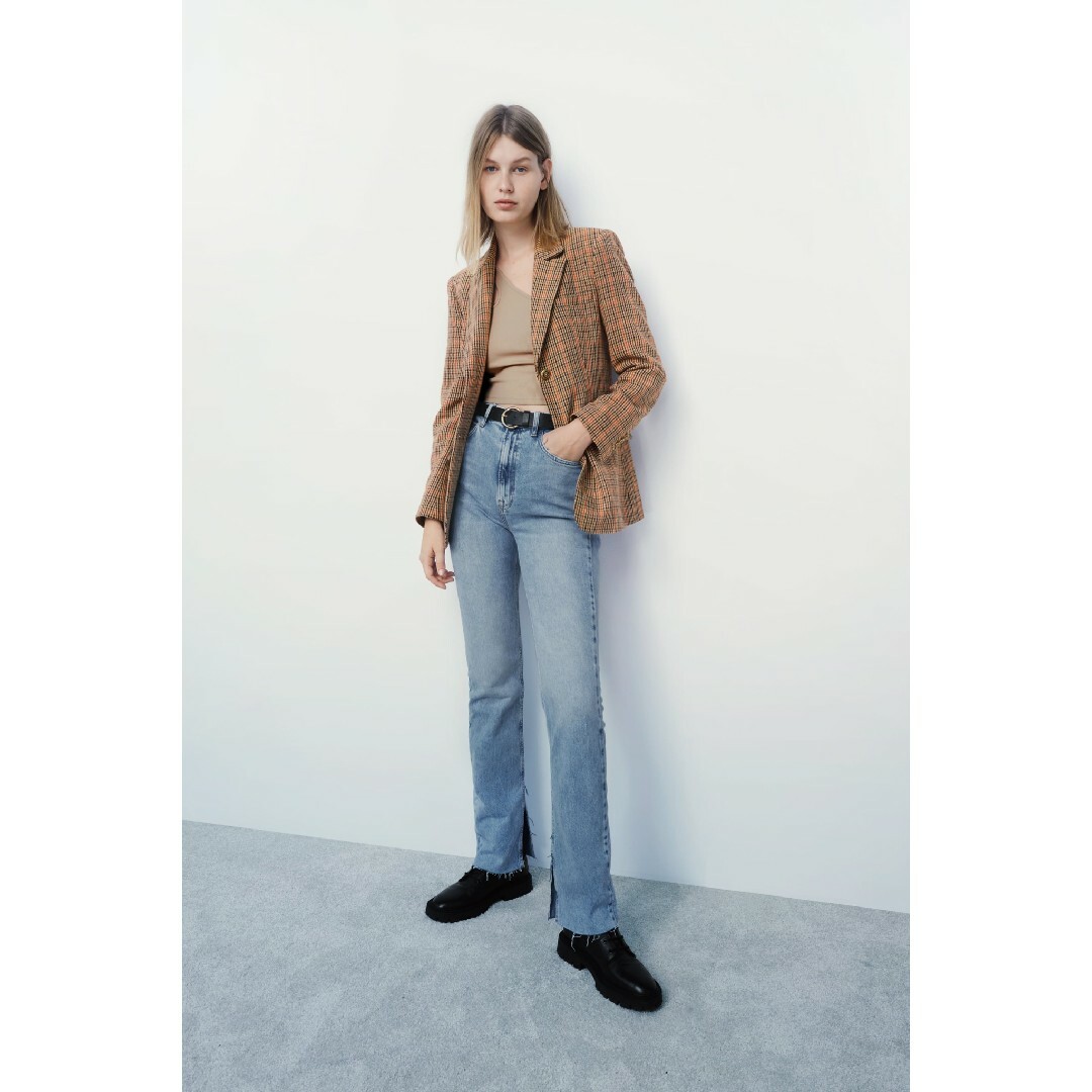 ZARA - ZARA チェック柄テーラードブレザー XSサイズ ゴールデン ZARA - ZARA チェック柄テーラードブレザー XSサイズ ゴールデン