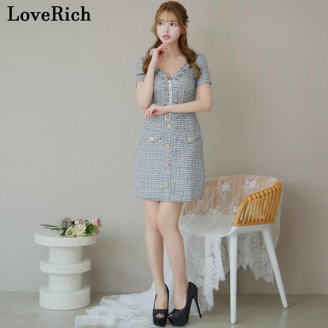 JEWELS(ジュエルズ)の【残りわずか】Loverich ツイード ジップ  キャバドレス S ホワイト レディースのフォーマル/ドレス(ナイトドレス)の商品写真