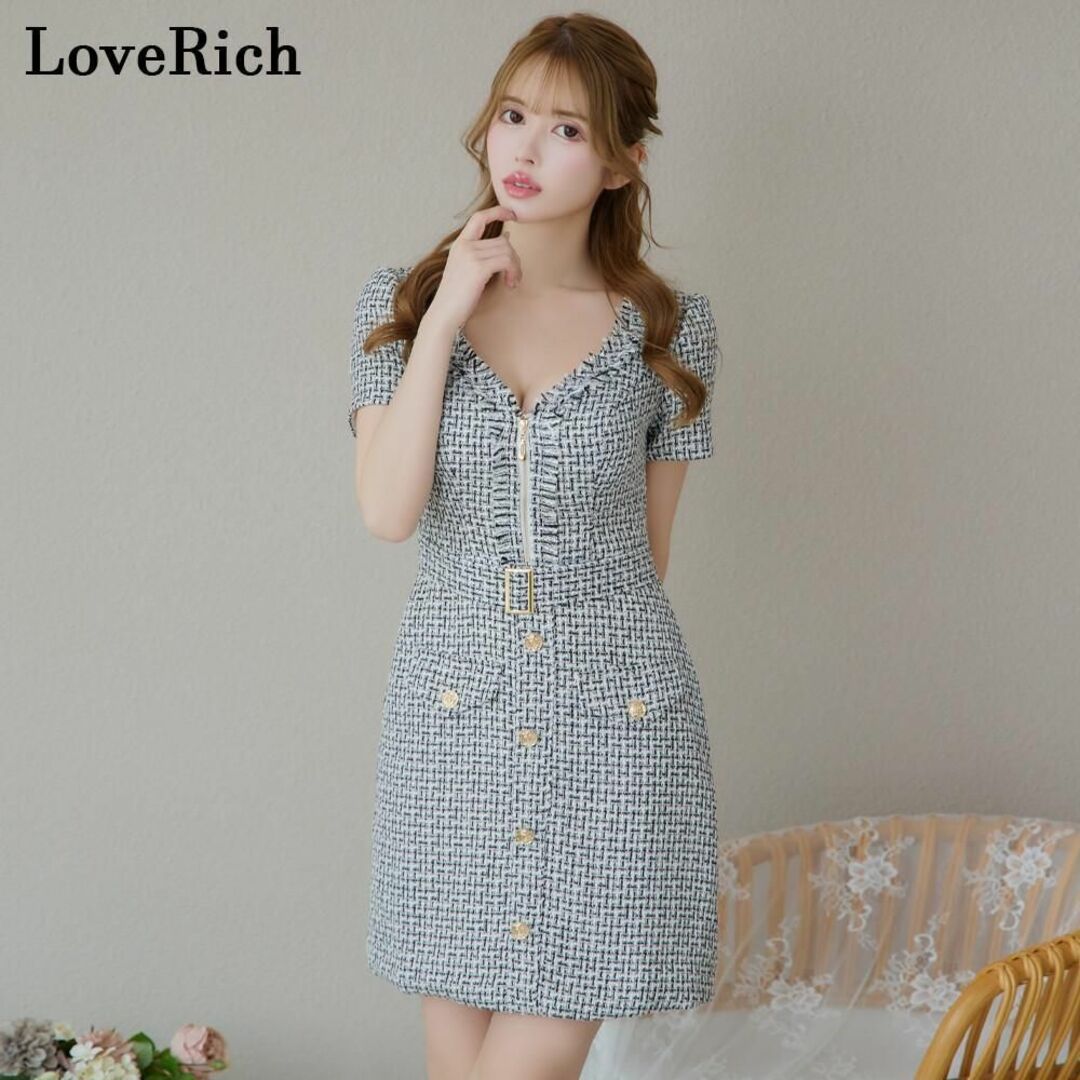 JEWELS(ジュエルズ)の【残りわずか】Loverich ツイード ジップ  キャバドレス S ホワイト レディースのフォーマル/ドレス(ナイトドレス)の商品写真