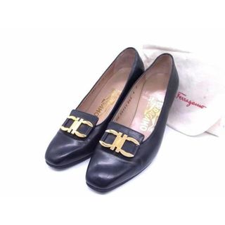 サルヴァトーレフェラガモ(Salvatore Ferragamo)のSalvatore Ferragamo フェラガモ ダブルガンチーニ レザー ヒール パンプス サイズ4(約21.5cm) 靴 シューズ ブラック系 DD2757(ハイヒール/パンプス)