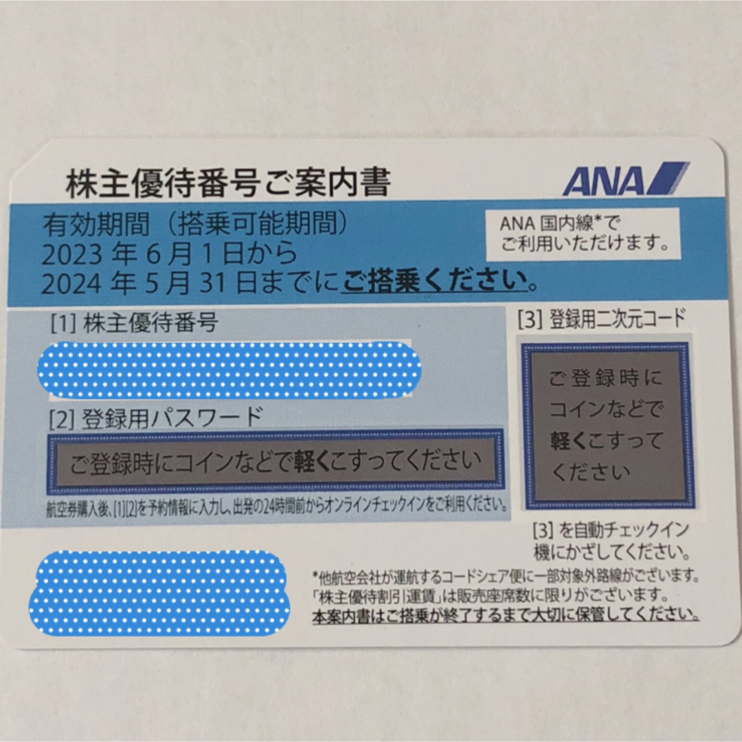 ANA(全日本空輸)(エーエヌエー(ゼンニッポンクウユ))の【送料込】ANA 全日空 株主優待番号ご案内書 1枚 エンタメ/ホビーのエンタメ その他(その他)の商品写真