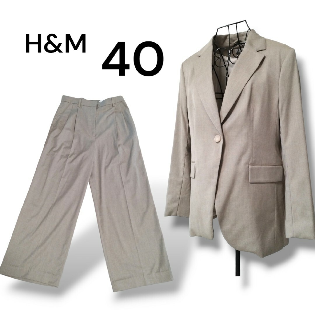 【未使用】H&M　パンツスーツ　上下セット　セットアップ　40　入学式　卒業式 | フリマアプリ ラクマ