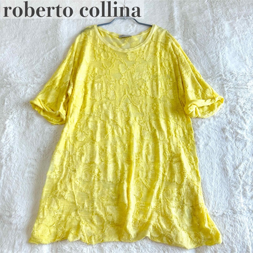 ROBERTO COLLINA(ロベルトコリーナ)のロベルトコリーナ ジャガード シアー コットン ニット 7分丈 イタリア製 レディースのトップス(ニット/セーター)の商品写真