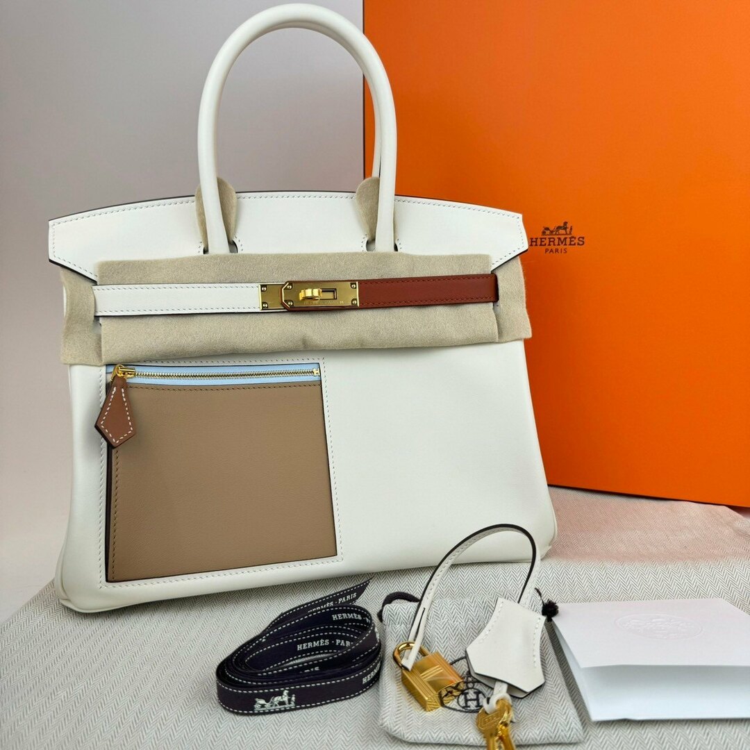 Hermes(エルメス)の新品未使用 HERMES エルメス Birkin30 Colormatic バーキン30 カラーマティック ナタ/キュイーブル/ライム/モーヴシルベストル/ブルーブリュム Swift スイフト GHW ゴールド金具 B刻 ハンドバッグ レディースのバッグ(ハンドバッグ)の商品写真