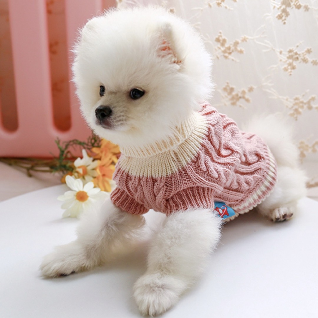 【SALE】 小型犬 犬服 ニット ニットセーター ピンク Mサイズ M L その他のペット用品(犬)の商品写真