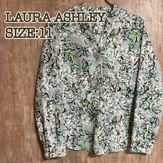 ローラアシュレイ(LAURA ASHLEY)のLaura Ashley ローラアシュレイ　ブラウス　ブルーグレー×花柄総柄11(シャツ/ブラウス(長袖/七分))