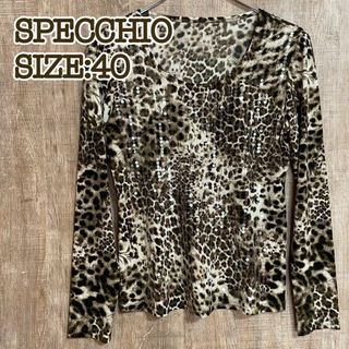 スペッチオ(SPECCHIO)のSPECCHIO スペッチオ　スパンコールTシャツ　ロンT ヒョウ柄　40(Tシャツ(長袖/七分))