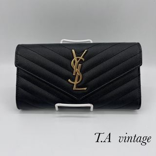 サンローラン(Saint Laurent)の美品！サンローラン　パリ　Vステッチ　YSL  長財布　ブラック(財布)