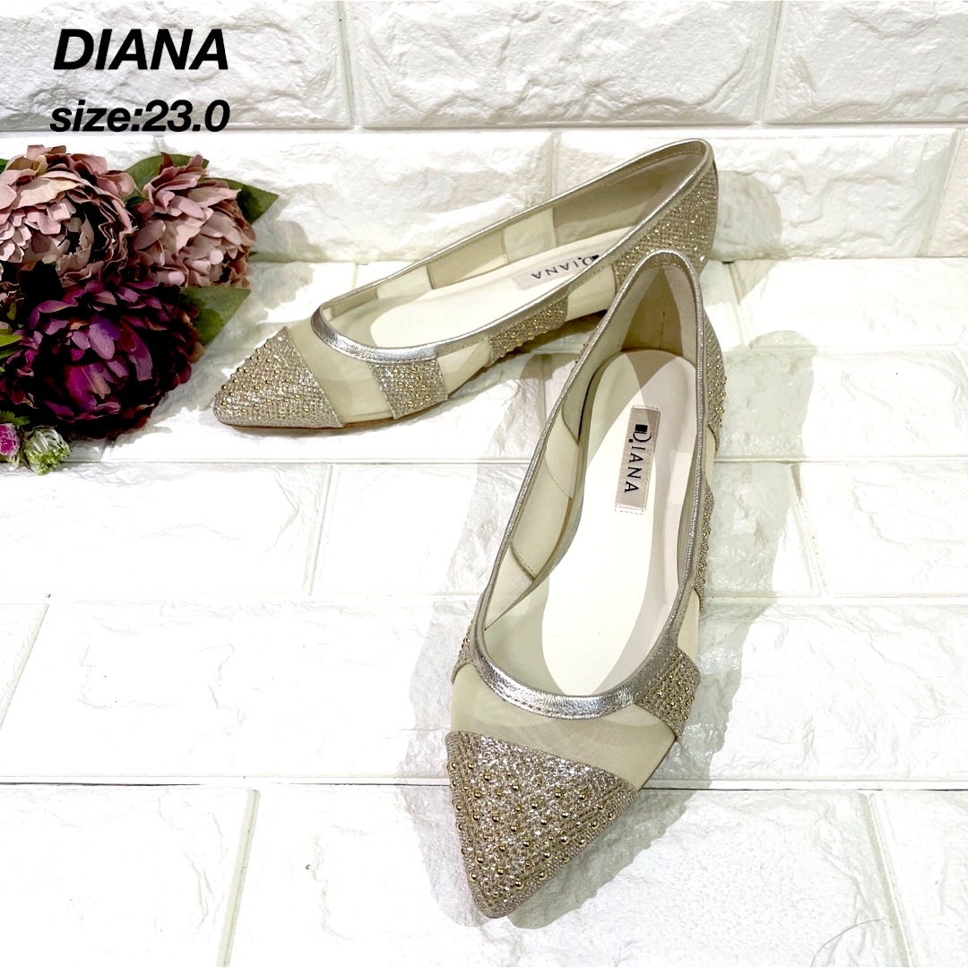 極美品✨】DIANA レース グリッター ネイビー ポインテッドトゥレイン