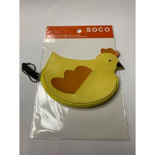 SOCOソココインケース動物鳥鶏ニワトリ革財布イエロー ーホルダー小銭入れ本皮(コインケース)