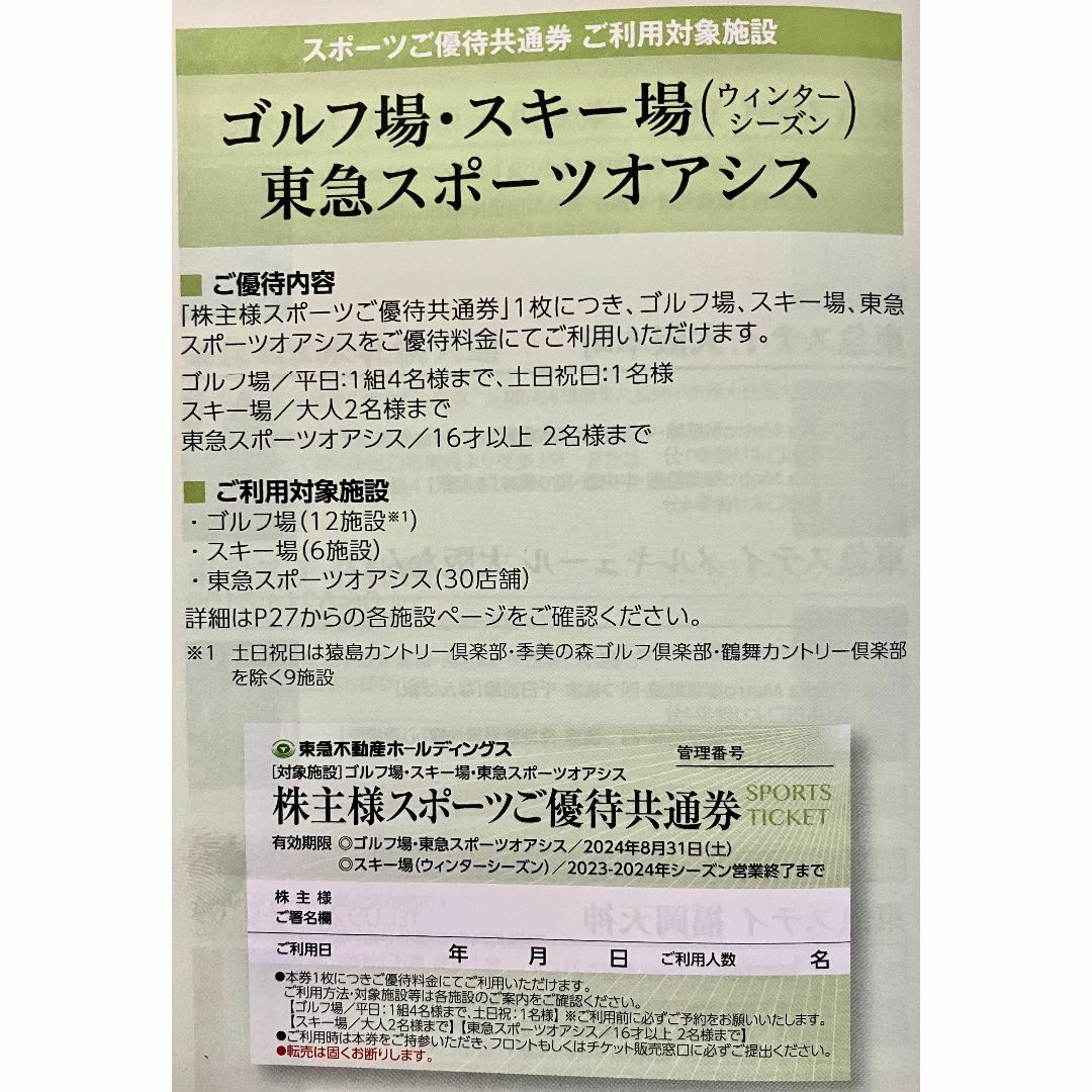 東急不動産 株主様スポーツご優待共通券 2枚 - フィットネスクラブ