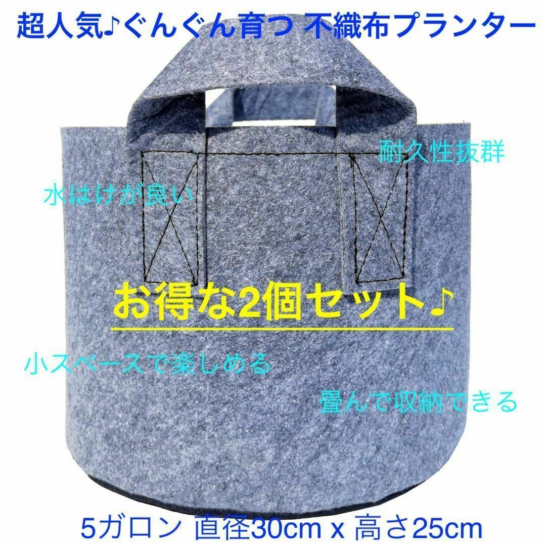 不織布プランター 5ガロン 植木鉢 10号 栽培袋 フェルト グレー x 2個 ハンドメイドのフラワー/ガーデン(プランター)の商品写真