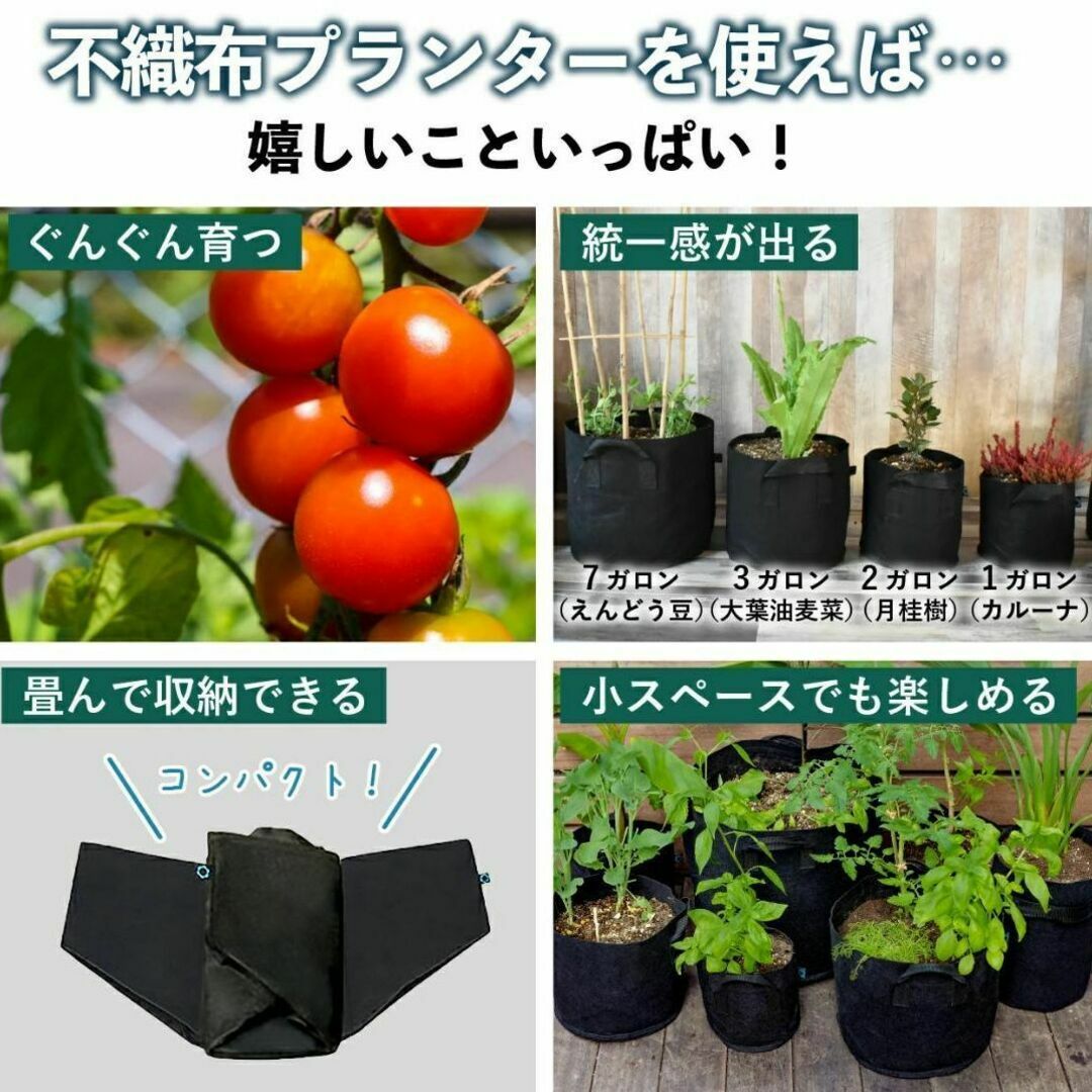 不織布プランター 3ガロン 植木鉢 9号 グレー+ブラック x 2個 ハンドメイドのフラワー/ガーデン(プランター)の商品写真