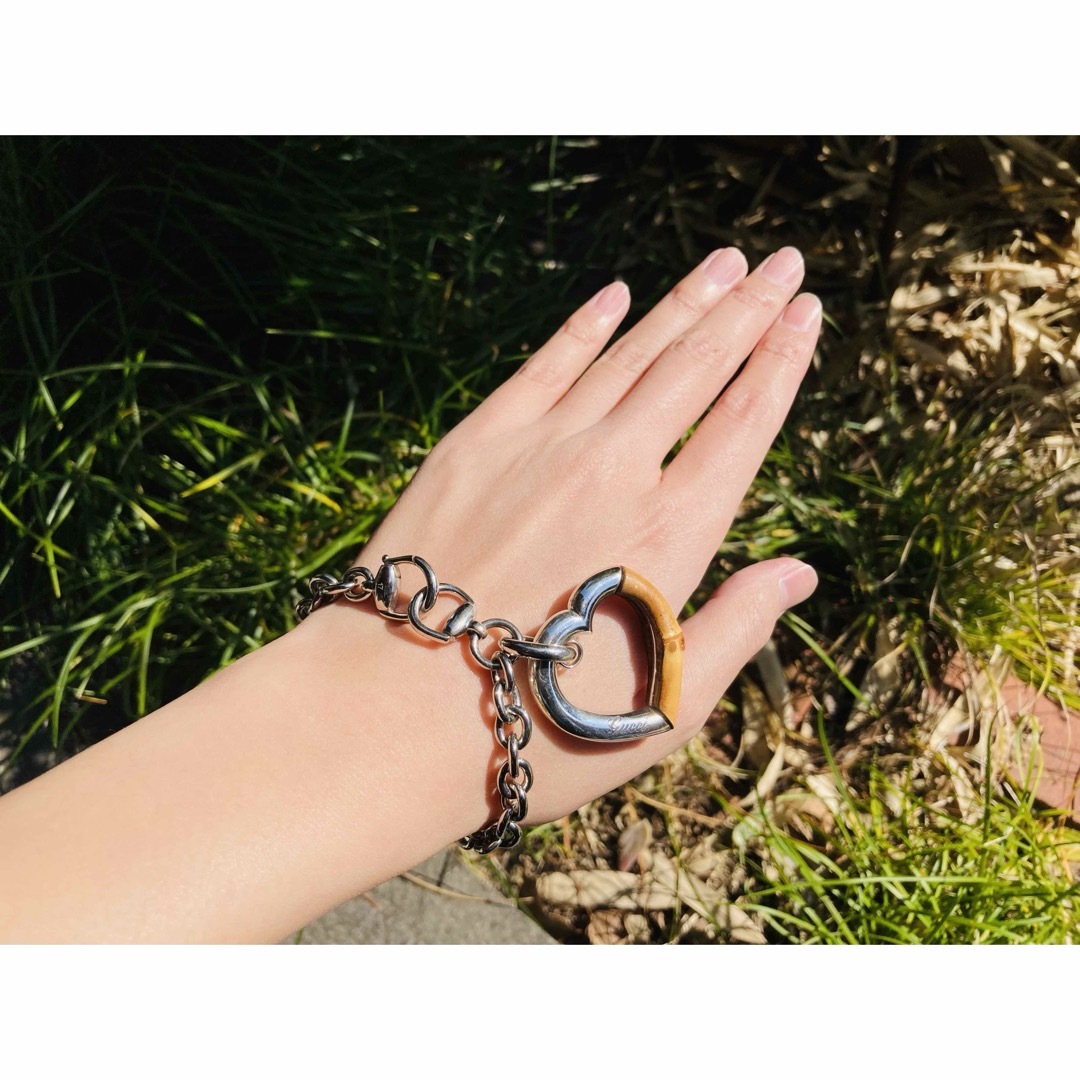 Gucci(グッチ)の【正規品・希少モデル】GUCCI バンブー ハート ブレスレット シルバー925 レディースのアクセサリー(ブレスレット/バングル)の商品写真