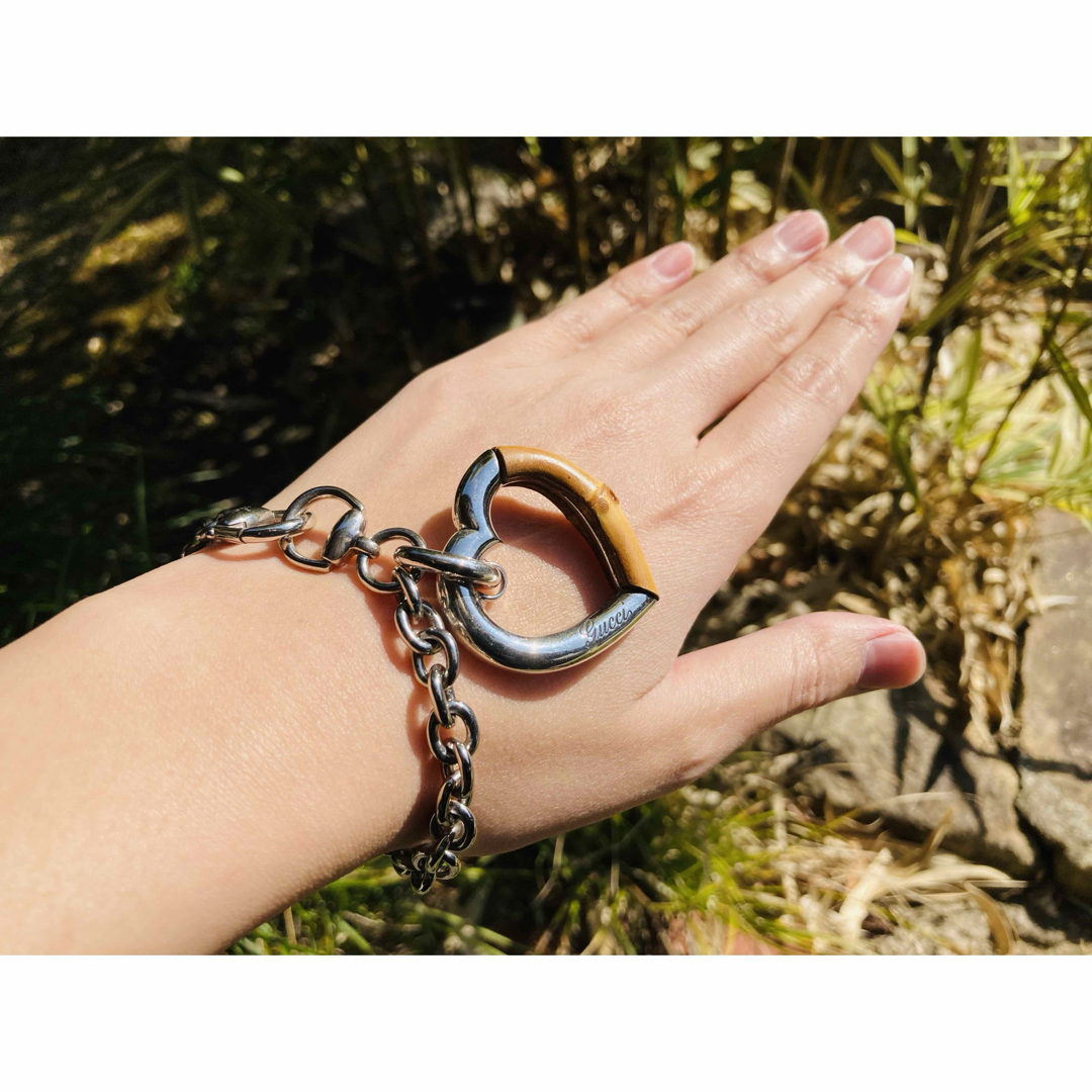 Gucci(グッチ)の【正規品・希少モデル】GUCCI バンブー ハート ブレスレット シルバー925 レディースのアクセサリー(ブレスレット/バングル)の商品写真